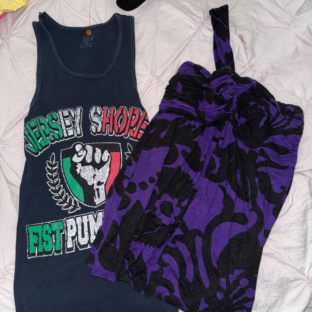 Jersey Shore Tank Top and Purple Black top one shoulder